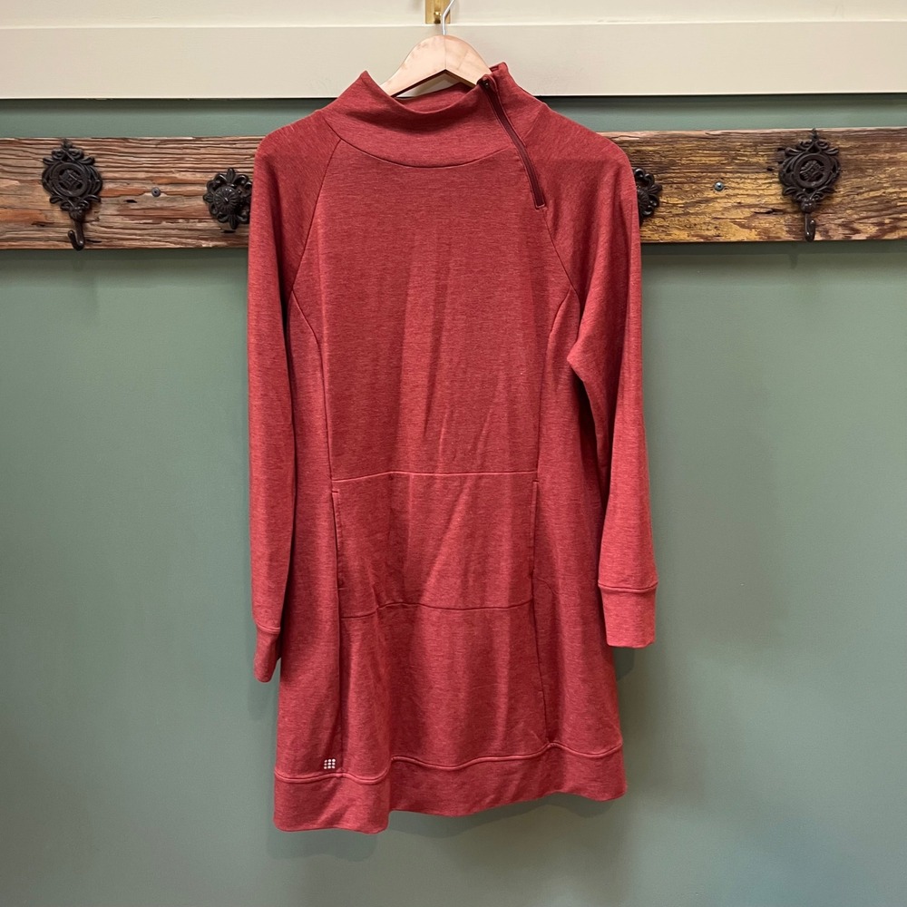 Title Nine Womens Rust Red Heathered Asymmetrical Zip Tunic Dress Large